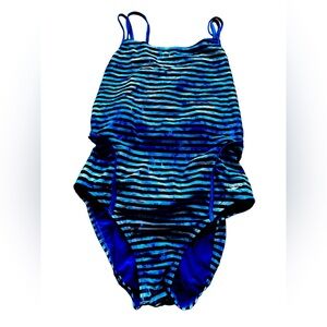 Speedo One Piece Swim Suit Blue with Stripes (12)